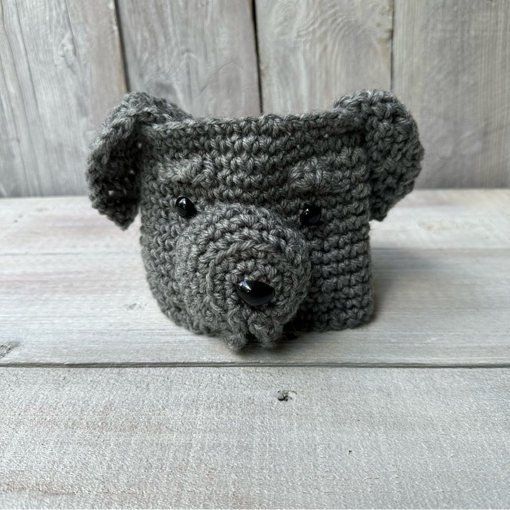 Handmade Crochet Winter Ear‎ Warmer For Kids Gray Dog 3-6 Months